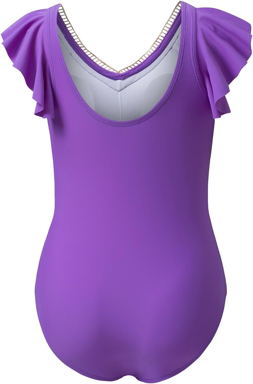 Girls 2025 Swimsuits One Piece Bathing Suits Kids Ruffle Removable Pad Swim Suits Size 6-15 Years