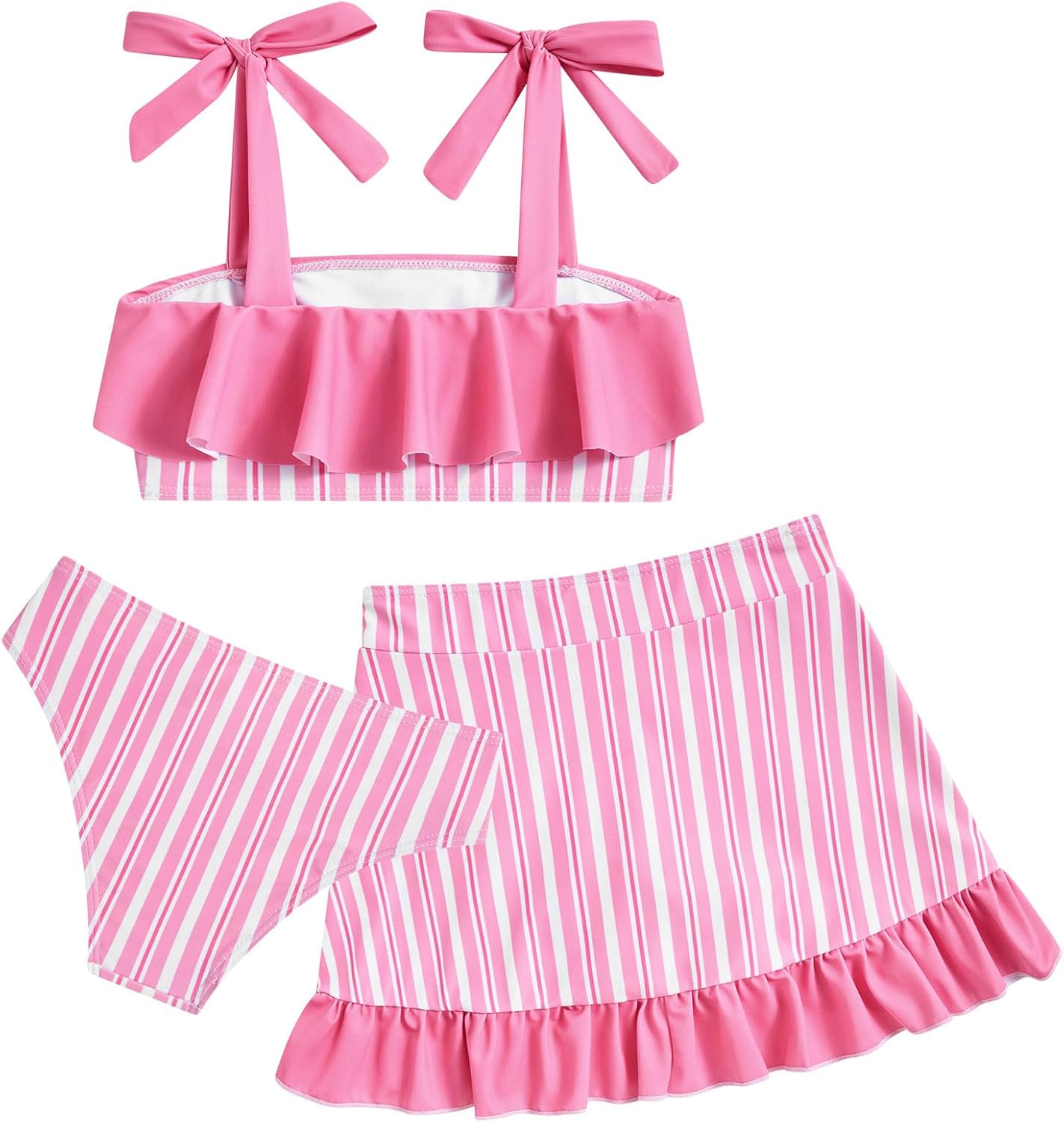 Girls Swimsuit 3 Piece Bathing Suits Flounce Bikini Tankini Set Beach Swimwear with Cover Ups Skirt for 3-8 Years