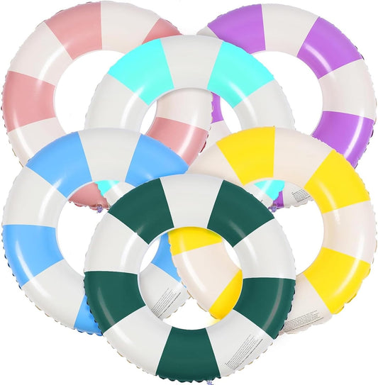 6 Pcs Classic Striped Inflatable Pool Floats Colorful Swimming Ring Pool Float Tubes Beach Swimming Toys for Adult Teen Kids