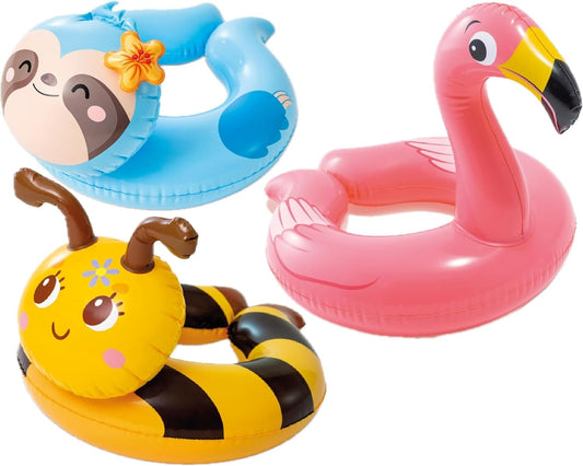 Animal Head Split Ring Pool Floats Bundle Includes Frog, Duck, Penguin, Giraffe, Frog, Penguin (Style May Vary)