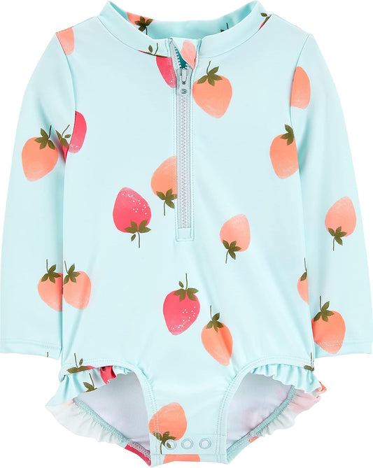 Girls' Long Sleeve Zipper One Piece Swimsuit