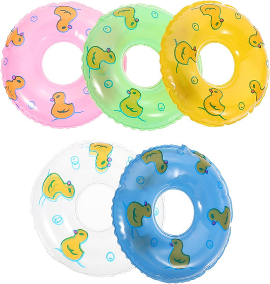 Mini Swimming Ring Inflatable Swim Ring, 5pcs Dollhouse Pool Swimming Party Favors Baby Pool Float Swimming Rings Plastic Mini Swim Tube Swimming Ring Toy for Over 3 Years Old