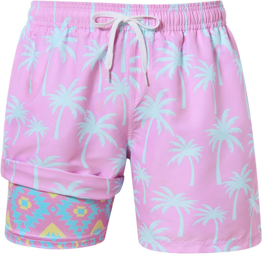 Mens Swim Trunks with Compression Liner Swimming Shorts 7 Inch Inseam Waterproof Quick Dry Beach Sport Shorts M-XXL
